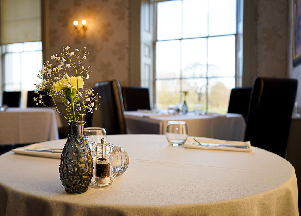 Owston Hall Hotel restaurant in Doncaster window